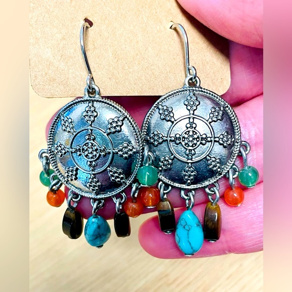 Chaps Ralph Lauren Boho Silver Dangle Earrings - Picture 5 of 8